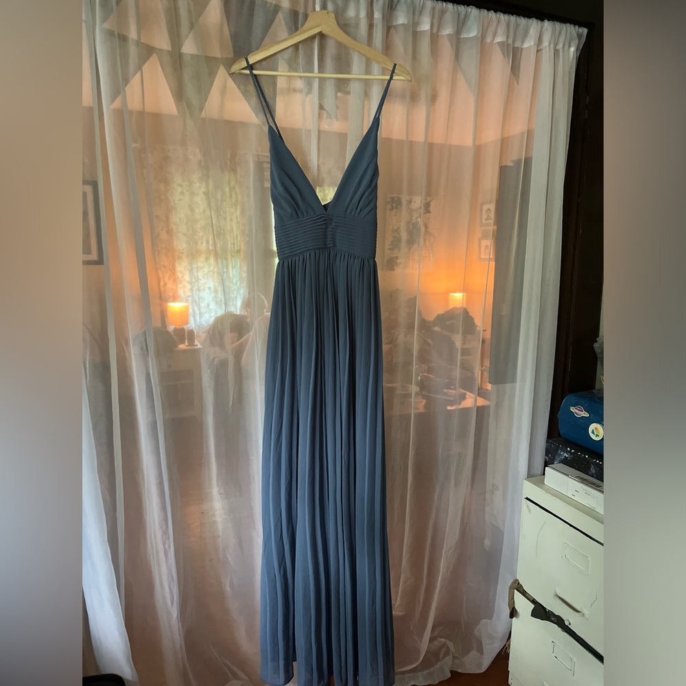 Lulus Formal Dusty Blue Chiffon Long Dress Medium